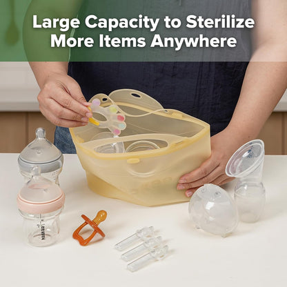 Haakaa Silicone Microwave Steamer & Steriliser Bag, 70oz/2000ml Large Capacity Reusable Steaming Bags for Baby Bottles, Breast Pump, Accessories, Pacifiers,Teethers, Great for Home&On The Go, Grey/1PC