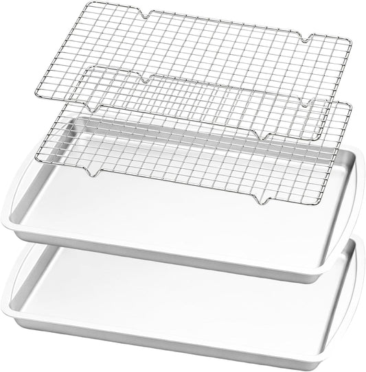 Baking Sheet Set of 𝟒: Baking Pans with Cooling Racks, Cookiet Sheet