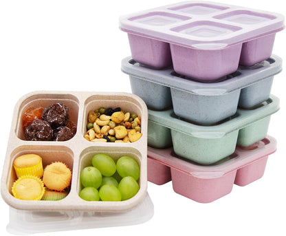 4 pack Bento Lunch Box, Snack Containers，Meal Prep Containers Kids/Toddle/Adults,Food Storage Containers for School, Work and Travel (4 and 3 Compartment Multicolor)
