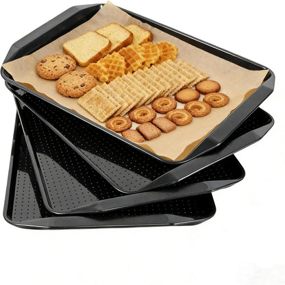 TP 17x12 Inch Plastic Serving Trays Set of 4, Durable Serving Platters with Anti-Slip Dots, BPA-Free Stackable Food Tray for Party, Family Gathering, BBQ,Black