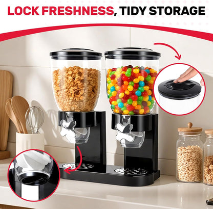 Triple Cereal Dispenser Countertop 2L, Airtight Cereal Containers Storage, Large Capacity Total 6L for Kitchen Pantry, Rotating Dry Food Dispenser for Candy, Nut, Coffee Beans, White