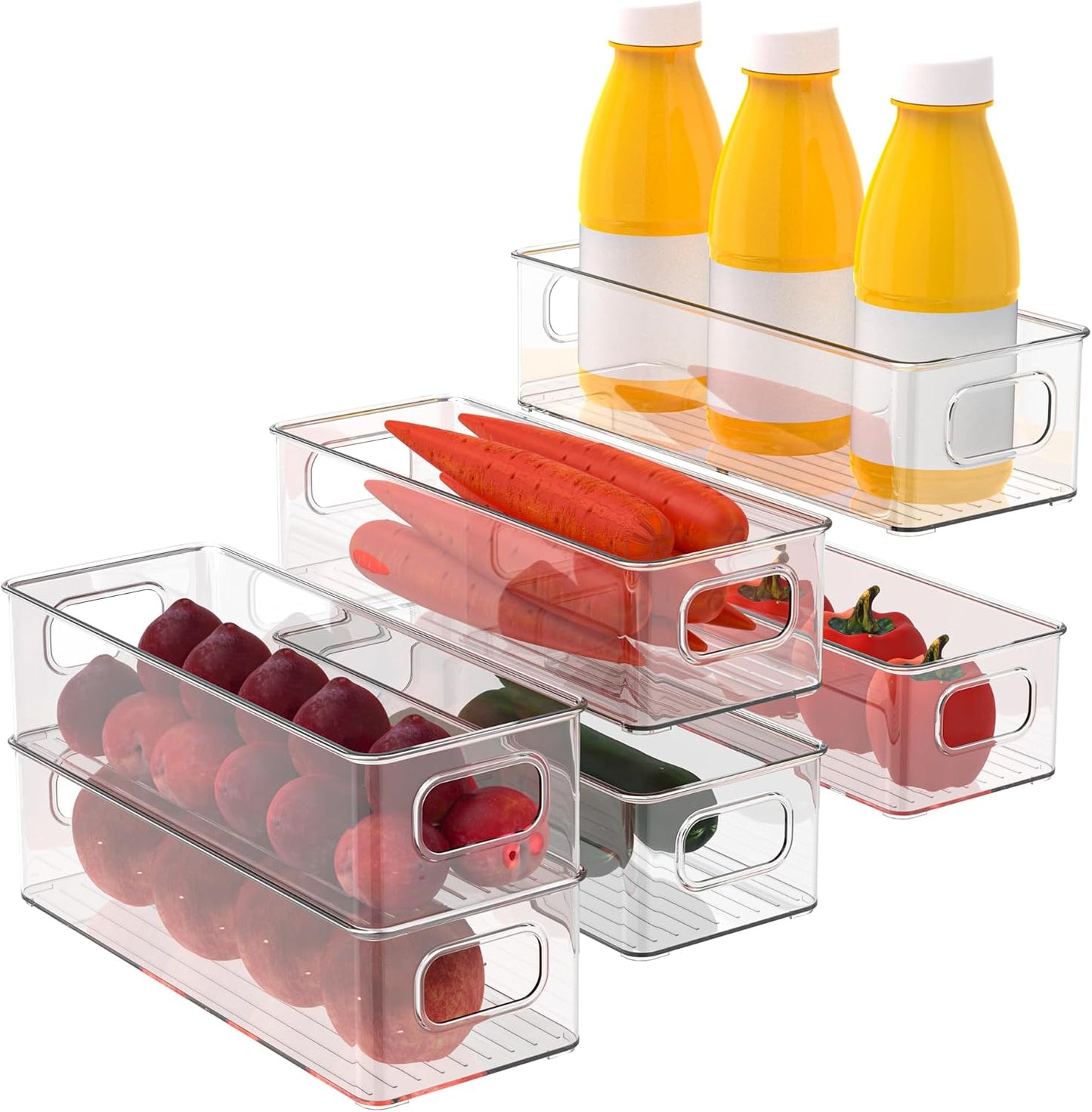 Set of 8 Refrigerator Pantry Organizer Bins - Stackable Fridge Organizers with Handles for Pantry, Freezer, Kitchen, Countertops, Cabinets - Clear Plastic Food Storage Bins