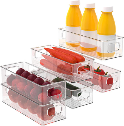 Set of 6 Refrigerator Pantry Organizer Bins - Stackable Fridge Organizers with Handles for Pantry, Freezer, Kitchen, Countertops, Cabinets - Clear Plastic Food Storage Bins
