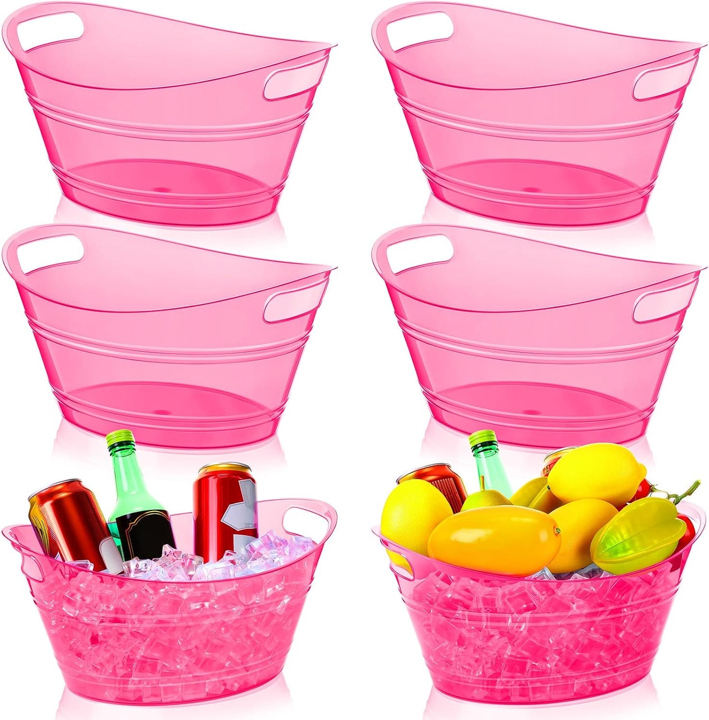 meekoo 6 Pcs Plastic Ice Buckets Bulk with Handles 4.5L Oval Storage Tub Large Capacity Ice Drink Bucket for Party Bar Wine Beer Champagne Beverage Bottle Cooler (4.5 L,Orange)