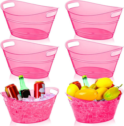 meekoo 6 Pcs Plastic Ice Buckets Bulk with Handles 4.5L Oval Storage Tub Large Capacity Ice Drink Bucket for Party Bar Wine Beer Champagne Beverage Bottle Cooler (4.5 L,Orange)