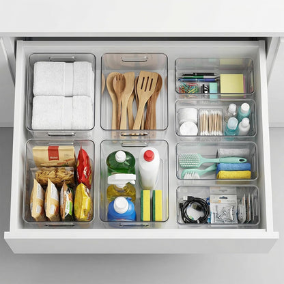 MOONEDGE 6 Pack Clear Organizer Bins 11x8x6in Pantry Organizers and Storage | Clear Containers for Organizing, Plastic Storage Bins with Handles for Drawer, Craft, Fridge, Kitchen Cabinet Shelf