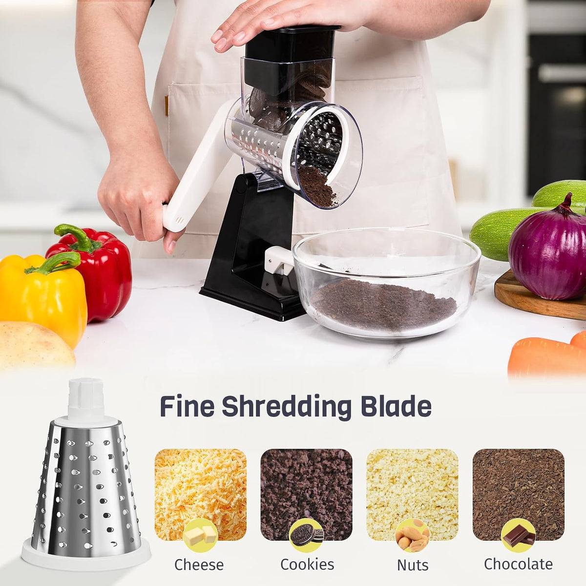 Upgraded Rotary Cheese Grater, Hand Crank, Pinkish Purple