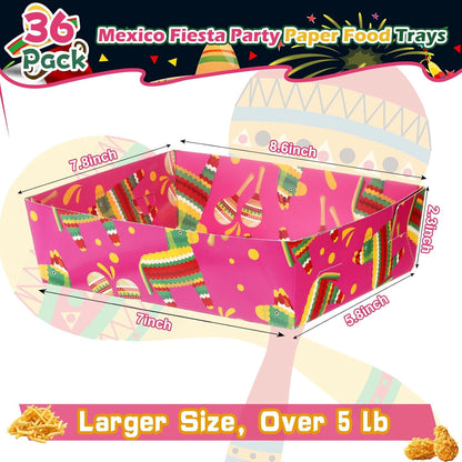 Harloon 36 Pack Mexican Nacho Trays 5 lb Extra Large Mexican Paper Food Trays Fiesta Disposable Cardboard Serving Boats for Cinco De Mayo Taco Fries Snacks Birthday Party Supplies(Floral)