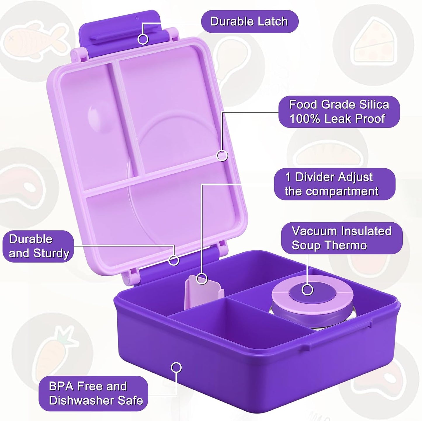 Itslife Bento Lunch Box for Kids with 8oz Soup Thermo&Lunch Bag, Leak-Proof Lunch Food Containers with 4 Compartment, Hot Food Insulated Food Jar for Kids School (Green)