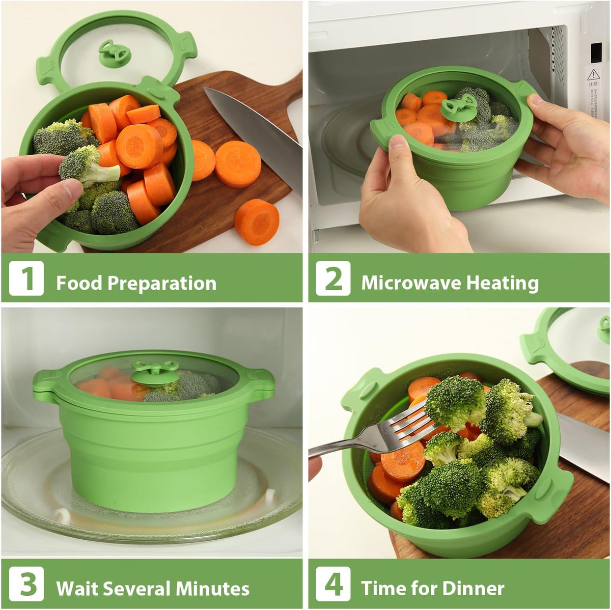 2 Set 27oz and 47oz Collapsible Silicone Microwave Vegetable Steamer Cooker