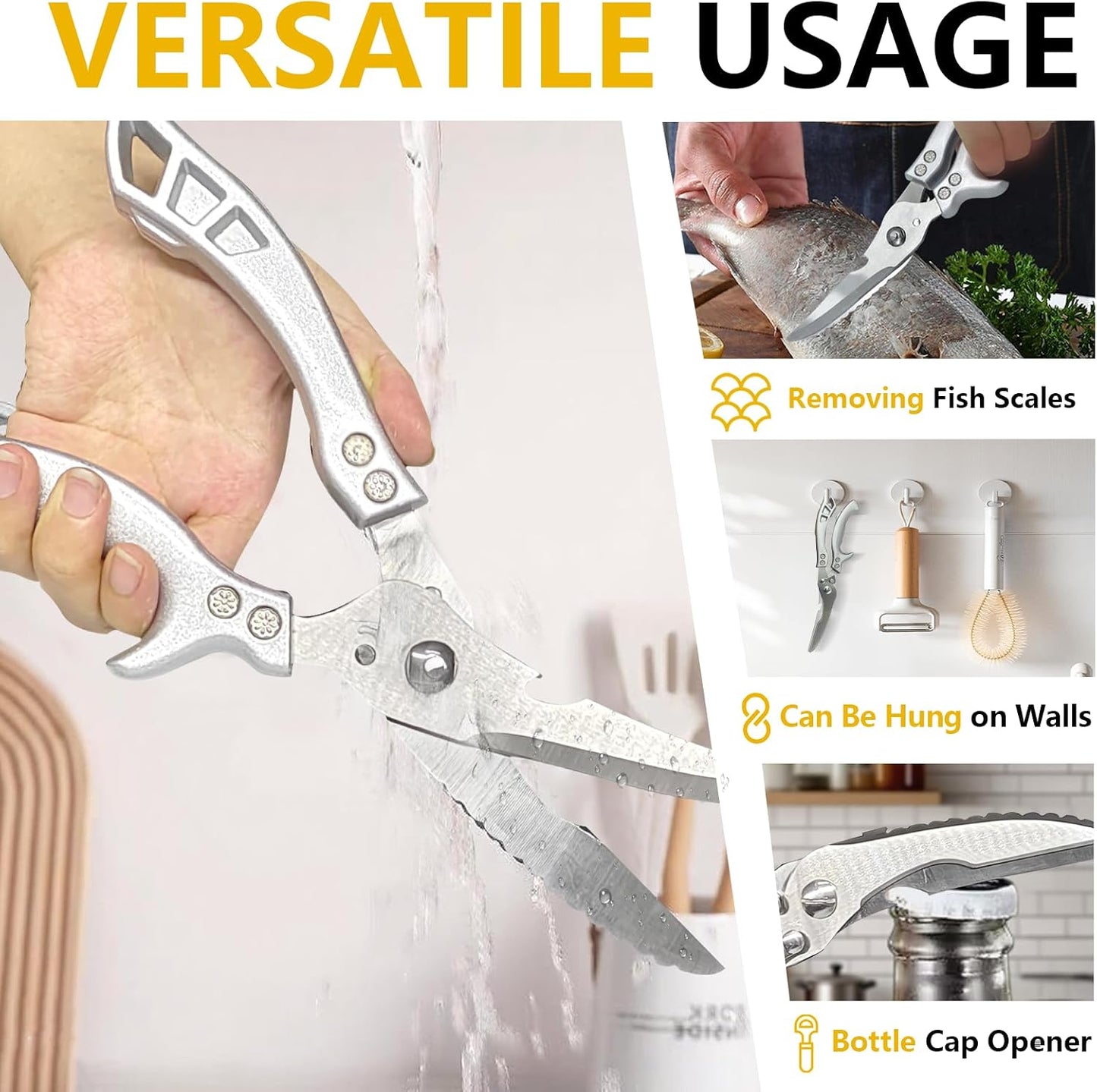 Heavy Duty Kitchen Shears, Food Grade Stainless Steel Scissors Design for Butchering Meats and Cutting Poultry Bones