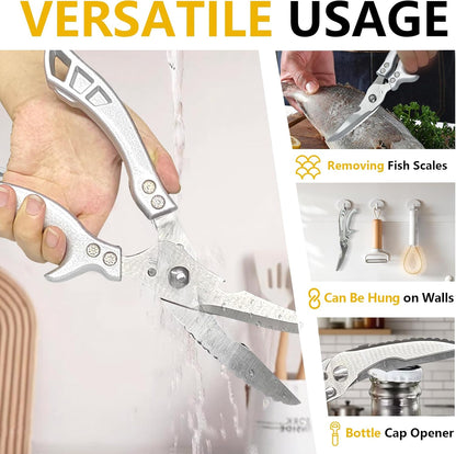 Heavy Duty Kitchen Shears, Food Grade Stainless Steel Scissors Design for Butchering Meats and Cutting Poultry Bones