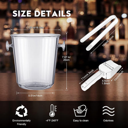 Irenare Acrylic Ice Buckets for Parties 3.5 L Plastic Clear Wine Bucket with Plastic Scoop and Tongs Bottle Drink Cooler Bucket Kits Champagne Wine Beer Beverage(12 Pcs)