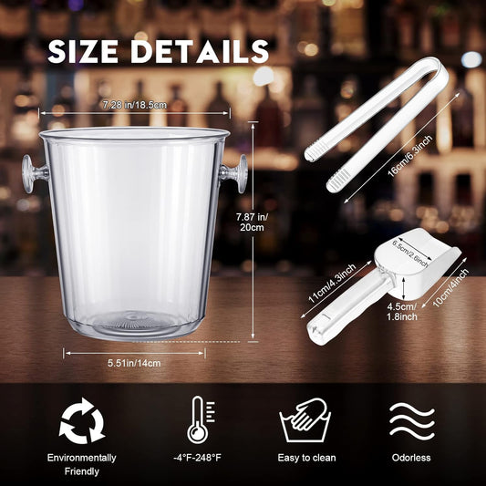 Irenare Acrylic Ice Buckets for Parties 3.5 L Plastic Clear Wine Bucket with Plastic Scoop and Tongs Bottle Drink Cooler Bucket Kits Champagne Wine Beer Beverage(12 Pcs)