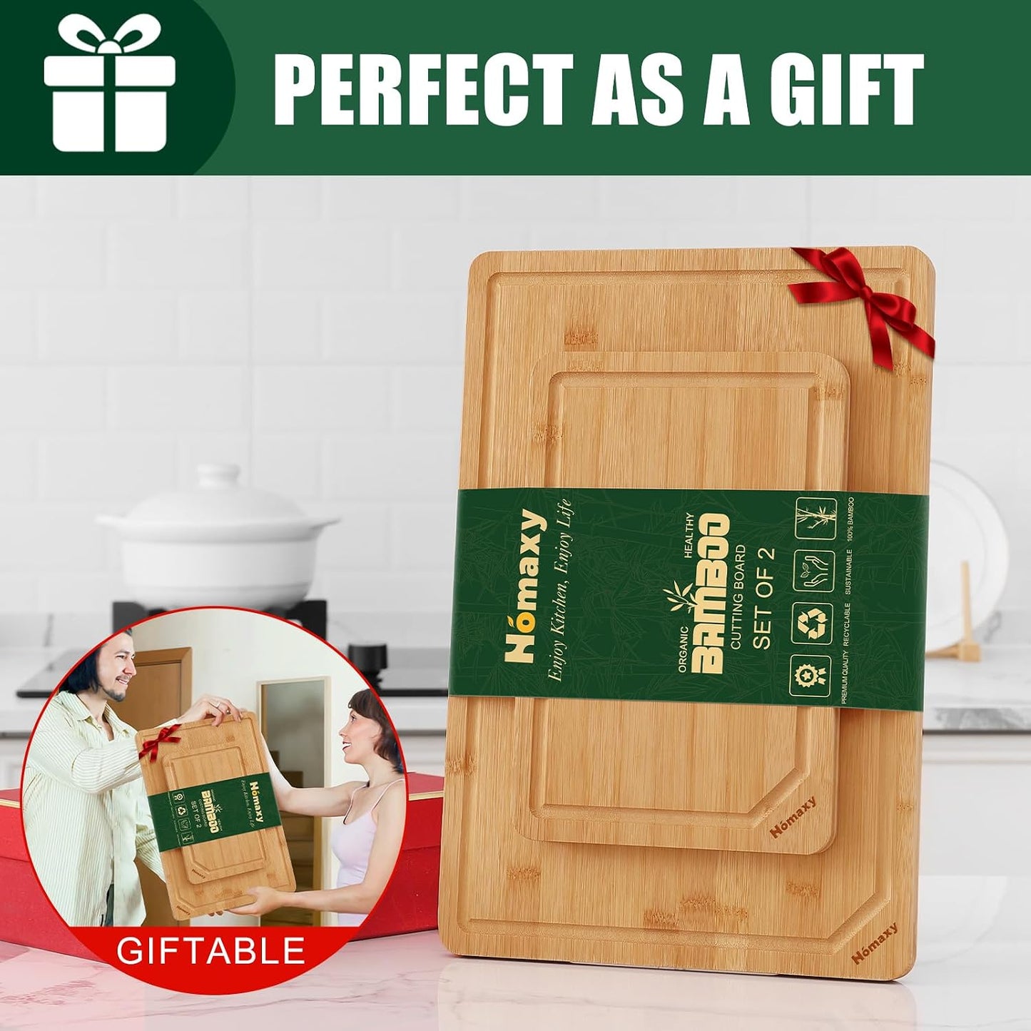 Homaxy Extra Large Bamboo Cutting Boards for Kitchen, 18x12.5" Wood XL Cutting Board with Juice Groove, Butcher Block Wooden Chopping Board for Kitchen, Meat, Cheese, Fruit & Vegetables - Pre Oiled