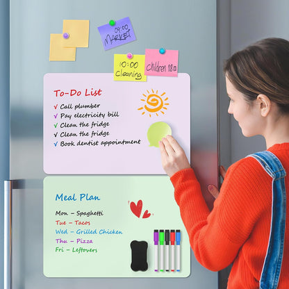 MaxGear 5 Pack Magnetic Whiteboard Sheets for Fridge, 12"x 8" Small Refrigerator Dry Erase Board for Kitchen Organizer and Planner, Smooth and Reusable, Includes 5 Markers, 5 Magnets and 1 Eraser