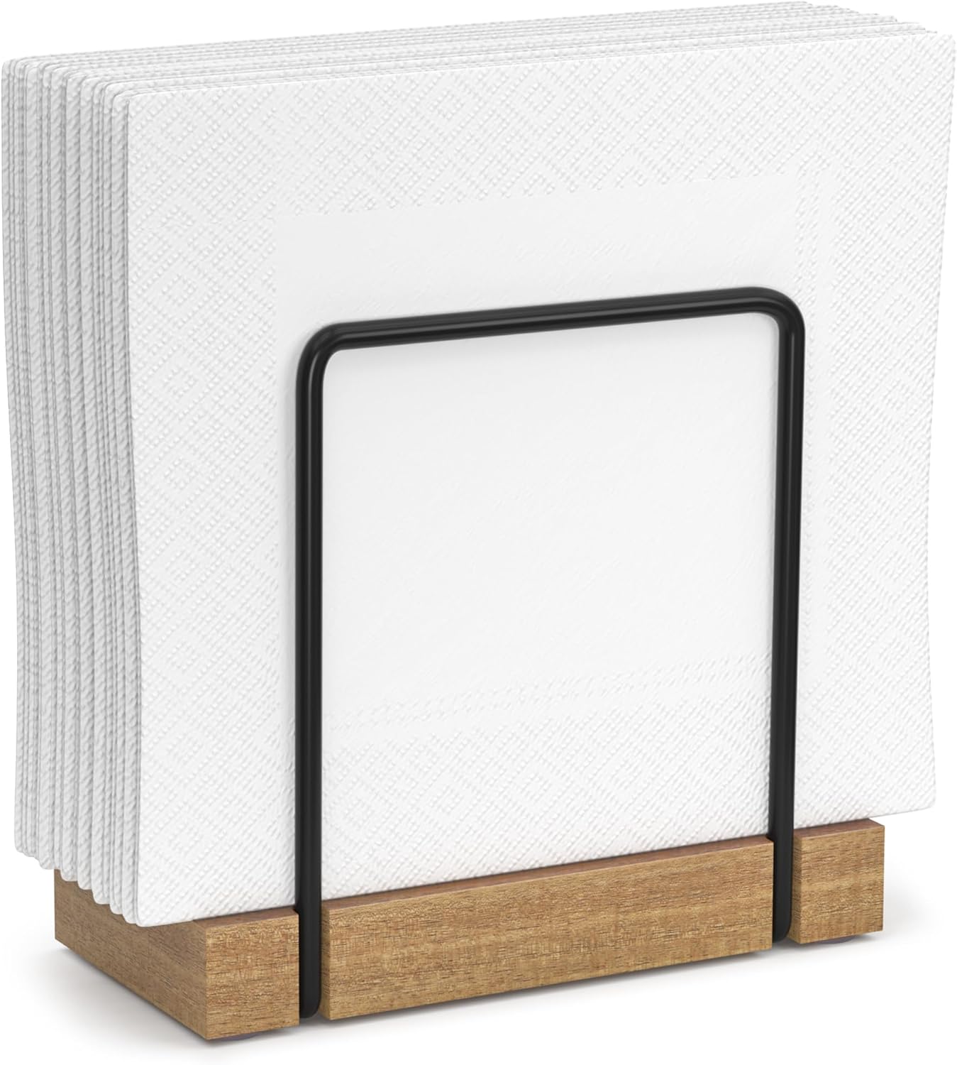 Wican Napkin Holder for Table, Bamboo Iron Standing Napkin Dispenser for Kitchen Dining Farmhouse Cocktail Picnic Bar Rustic Wood Holders for Paper Mail Bills Suitable for All Dining Room Decors Black