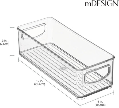 mDesign Stackable Plastic Food Storage Bin with Handles for Kitchen Pantry, Cabinet, Refrigerator, Freezer - Organizer for Fruit, Yogurt, Squeeze Pouches - BPA Free, 10" Long - Clear