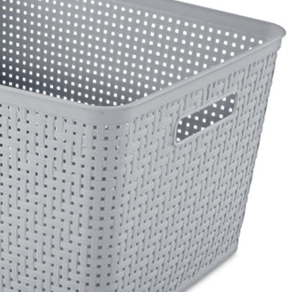 Sterilite 6-Pack Tall Basket, Woven Plastic Storage Baskets for Organization, Cement - Organizing Bin Containers with Handles for Bedroom, Bathroom, Dorm, and Closet