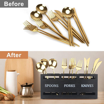 Wooden Silverware Cutlery Holder White Flatware Caddy Small Kitchen Utensil Holders for Party Wood Silverware Organizer Storage for Table Countertop Spoon and Fork Holder Utensils Caddy Basket
