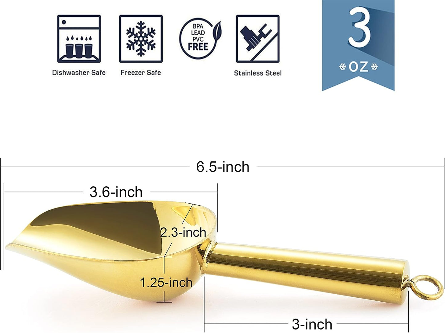 E-far Mini Scoop, 3 Ounce Stainless Steel Kitchen Utility Scoops, Ideal for Candy/Ice Cube/Flour/Sugar/Coffee Bean/Protein Powder, Food Grade & Anti Rust, Easy Clean & Dishwasher Safe (4 Pack)