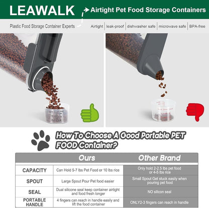 LEAWALK 5-7Lbs Cat Dog Storage Container, Portable Pet Food Containers with Upgraded Large Spout and Cup, Small Animal Kibble Dispenser for Bird Seed, Oatmeal, Rice, Flour, Brown Sugart-Dark Green
