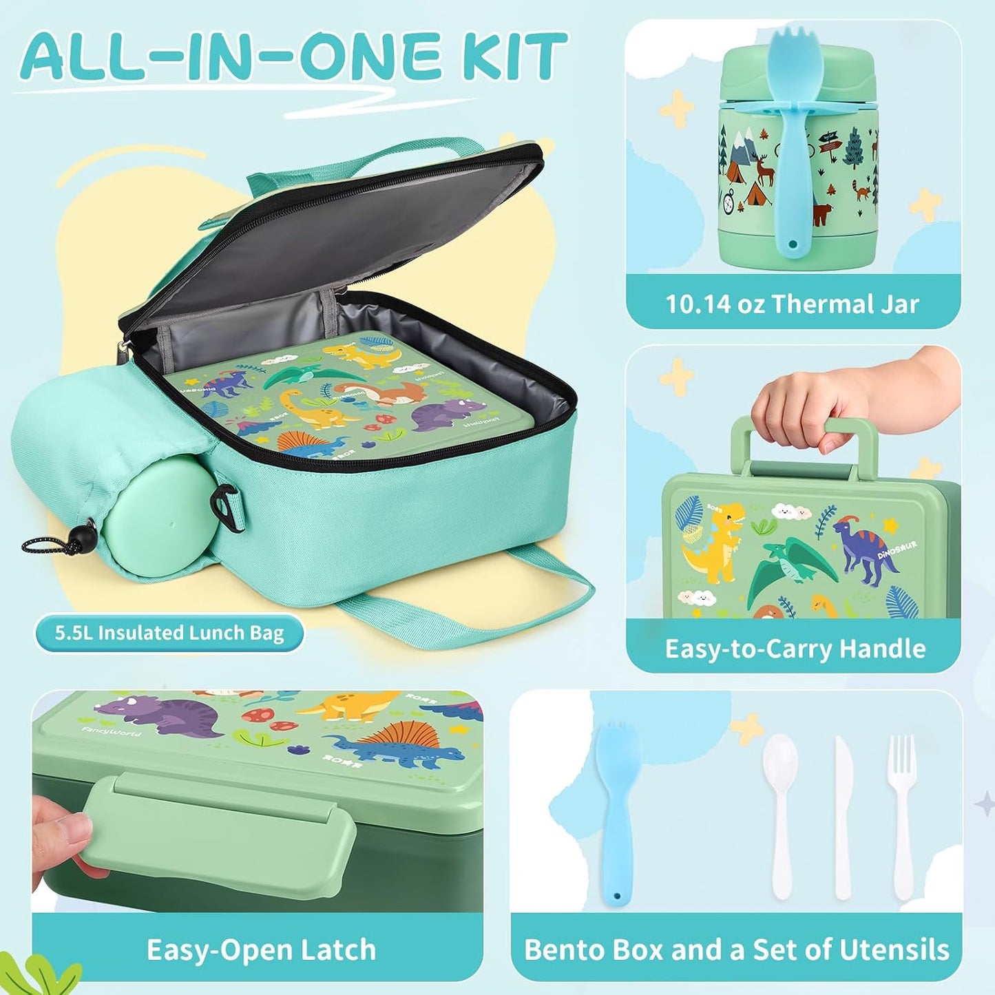 REDSHELL Bento Lunch Box for Kids Set, Leakproof Food Jar Pail with Insulated Bag, Toddler Snack Container Lunchbag for Girls Daycare, Back to School Lunchbox Kit, Includes Bottle Holder Strap, Pink