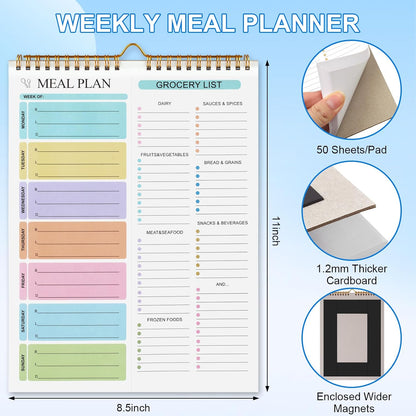 Joyberg Weekly Meal Planner Notebook 8.5x11”, 50 Sheets Weekly Meal Planner Magnetic, Double Helix Meal Planner and Grocery List, Wall-Mountable Menu Planner for Fridge Notepad for Daily & Plan