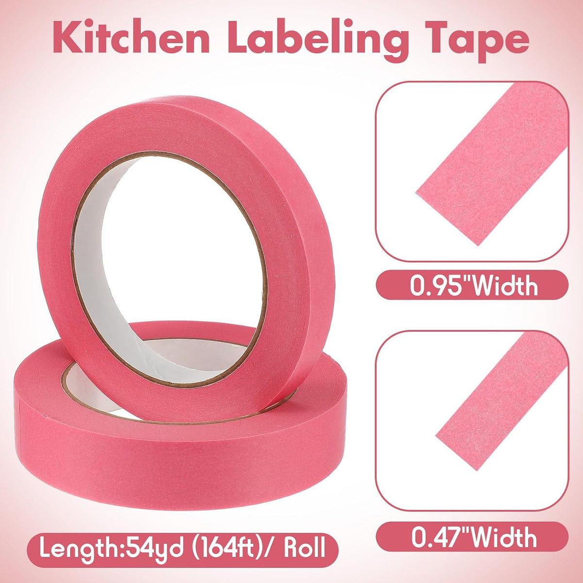 2 Kitchen Freezer Labeling Tapes with 1 Marker Pen, 0.47" x 54 yd Narrow Roll & 0.95" x 54 yd Wide Roll, Waterproof Low Temperature Freezer Marking Tape for Glass Bottle, Storage Container