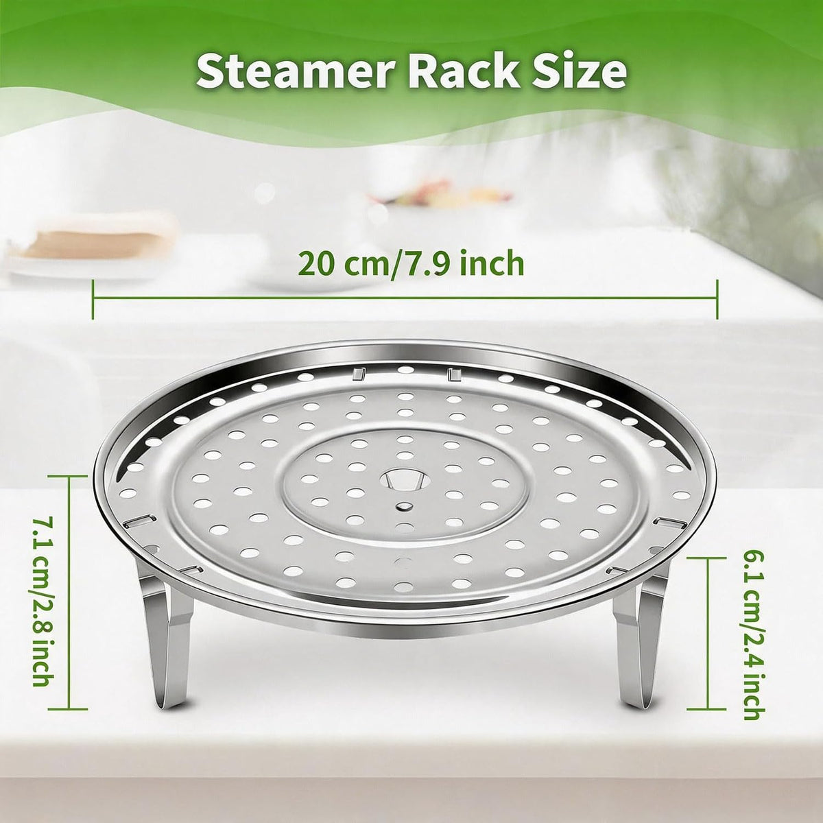 Steamer Rack for Cooking,Stainless Steel Steaming Rack,Steam Tray with Removable Legs for Instant Pressure Cooker Multi-functional Steamer Basket(Silver - 22cm)