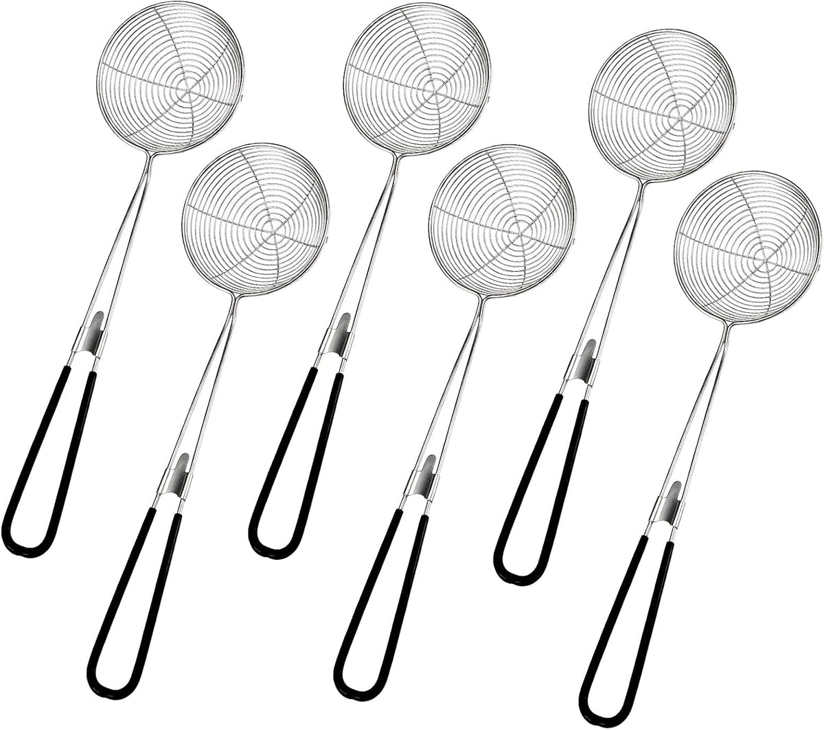 6 Pieces Stainless Steel Spider Strainer Skimmer, 4 Inch Hot Pot Kit Strainer Scoops with Long Handle, Asian Skimmer Spoon Ladle for Boba Pearls, Pasta, Meatball, Cooking & Frying Food