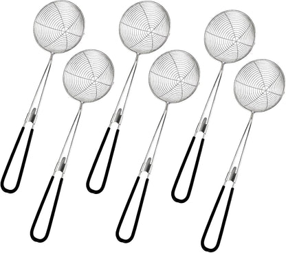 6 Pieces Stainless Steel Spider Strainer Skimmer, 4 Inch Hot Pot Kit Strainer Scoops with Long Handle, Asian Skimmer Spoon Ladle for Boba Pearls, Pasta, Meatball, Cooking & Frying Food