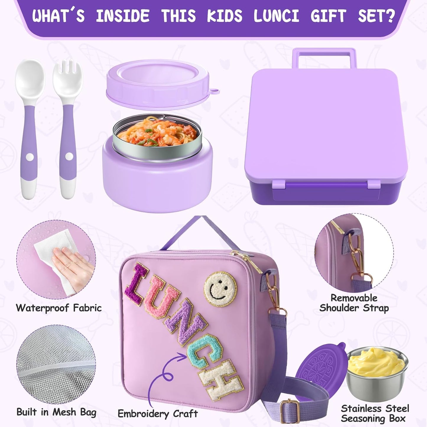 Aimsnk Kids Bento Lunch Box with 8oz Soup Thermo, Kids Leakproof Lunch Food Containers with 4 Compartment,Insulated Hot Food Jar with Lunch Bag for School, Travel (Pink)