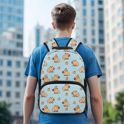 Cute Capybara Pizza Backpack for Girls, 5 Pcs Boys School Bag Set for Kids, 17 Inch Backpacks Lunch Pencil Box Reusable Utensils Case Set for Middle Elementary School, 3rd Grade Backpack