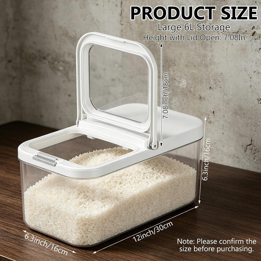 YEXEXINM 11 lbs Rice Dispenser with Measuring Spoon 6Qt/6L Tall and Narrow Food Storage Flour Bin Large Airtight Food Storage Rice Container for Kitchen Pantry Organization Slim Space-Saving