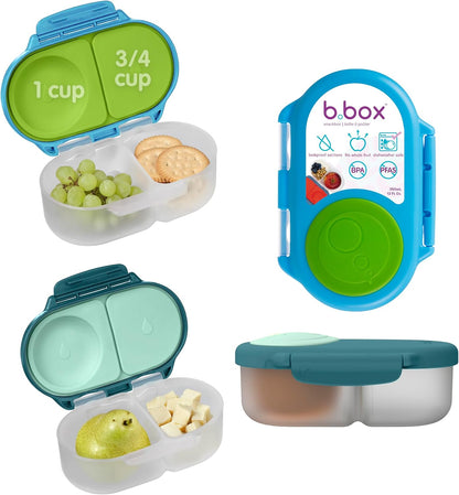 b.box Snack Box 2-Pack - Leak Proof Mini Bento Box for Kids & Toddlers, 2 Compartment Snack Containers for Kids, Dishwasher Safe, BPA-Free, PFAS-Free, Ages 4mo+, 1 3/4 Cup Each (Strawberry + Lilac)