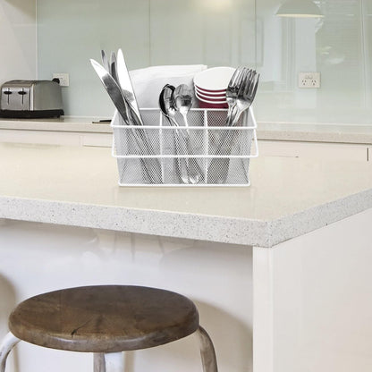 Sorbus® Utensil Caddy — Silverware, Napkin Holder, and Condiment Organizer — Multi-Purpose Steel Mesh Caddy—Ideal for Kitchen, Dining, Entertaining, Tailgating, Picnics, and much more (White)