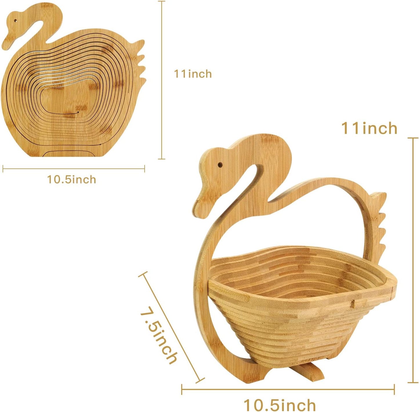 MYOSOTIS Foldable Fruit Basket Collapsible Bamboo Fruit and Veggie Basket Fruit Bowl Holder and Dried Fruit Basket For Holiday Party (Duck)