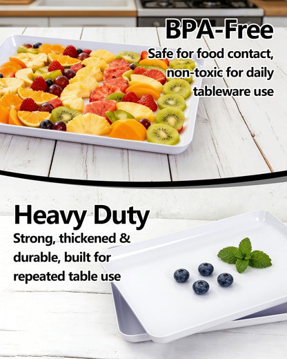 YOUBET 6 PCS Plastic Serving Trays - White Trays for Serving Food - Super Strong Disposable Platters, Heavy Duty Plastic Trays for BBQ, Picnic, Party, Wedding