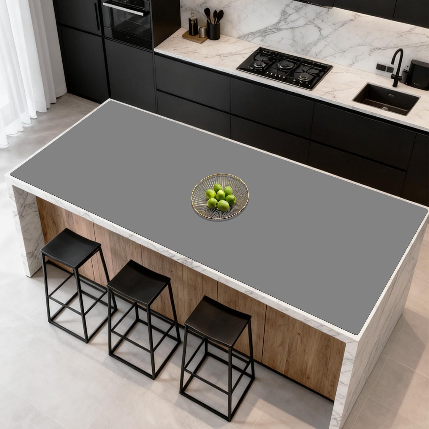 47.2"x23.6"(120cmx60cm) Large Silicone Mat for Kitchen Counter, Non-Slip Heat Resistant Countertop Protector, Waterproof Multipurpose Mat for Kitchen Island, Black