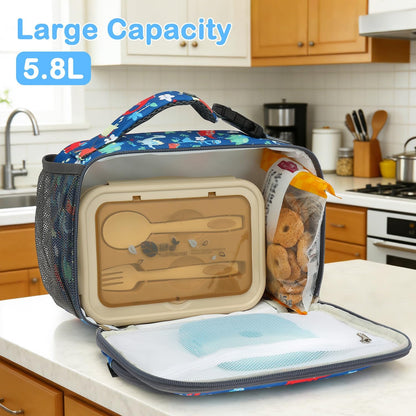 FlowFly Kids Lunch box Insulated Soft Bag Mini Cooler Back to School Thermal Meal Tote Kit for Girls, Boys, Astronaut - Colors B