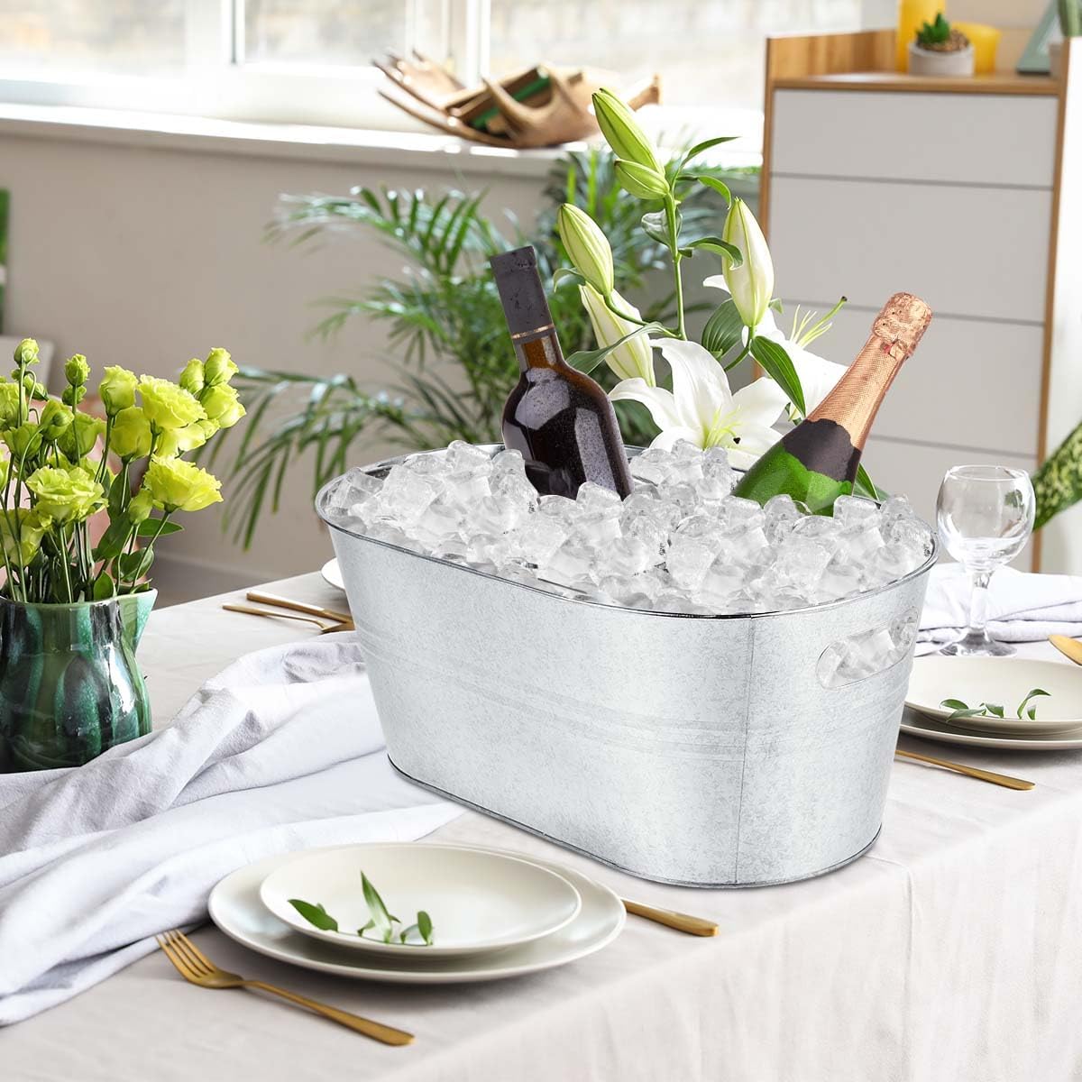 OBTANIM 4 Pack 4 Gallon Galvanized Ice Buckets Metal Champagne Drink Cooler Storage Ice Tub with Handles for Beer Cocktails Wine Beverage Home Parties Bar Cooling Supplies
