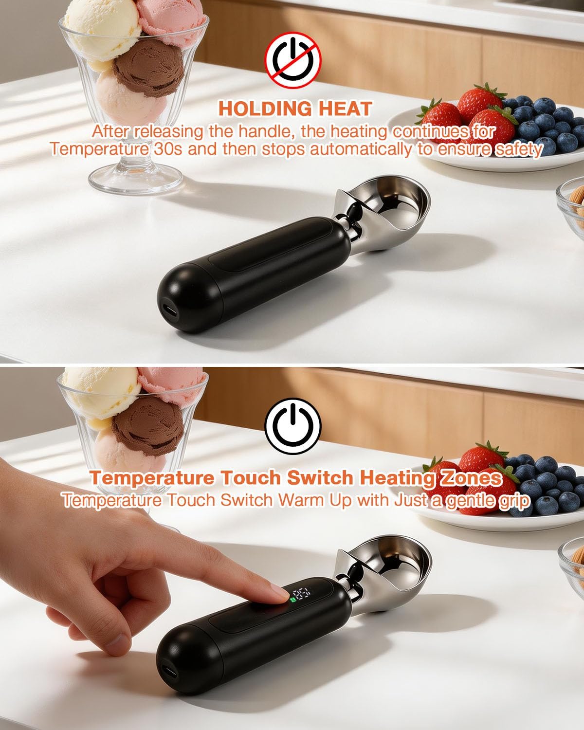 Electric Heated Ice Cream Scoop for Hard Ice Cream with Ergonomic Handle