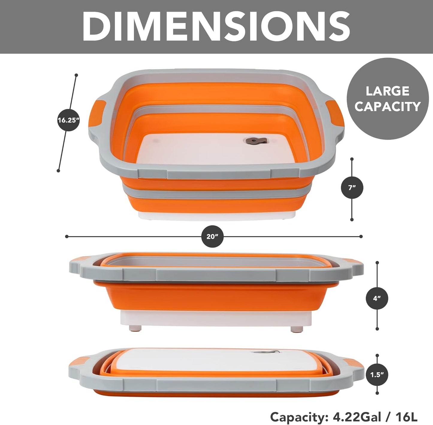 EJKJ Collapsible Cutting Board & Grill Caddy with Lid – Multifunctional Silicone Dish Tub & Food Prep Station for BBQ, Camping, Tailgates, Picnics & Veggie Washing