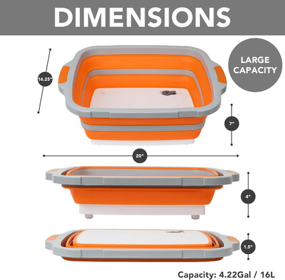 EJKJ Collapsible Cutting Board & Grill Caddy with Lid – Multifunctional Silicone Dish Tub & Food Prep Station for BBQ, Camping, Tailgates, Picnics & Veggie Washing