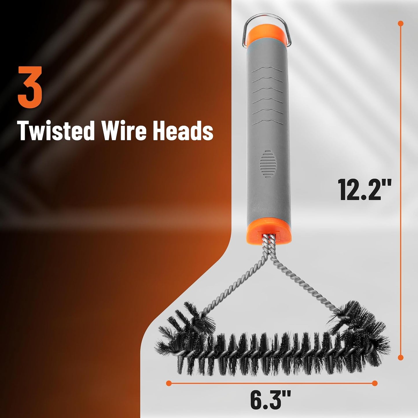 UNCO- 3-Sided Grill Brush - Stainless Steel, 12.2" - BBQ Grill Cleaner Brush