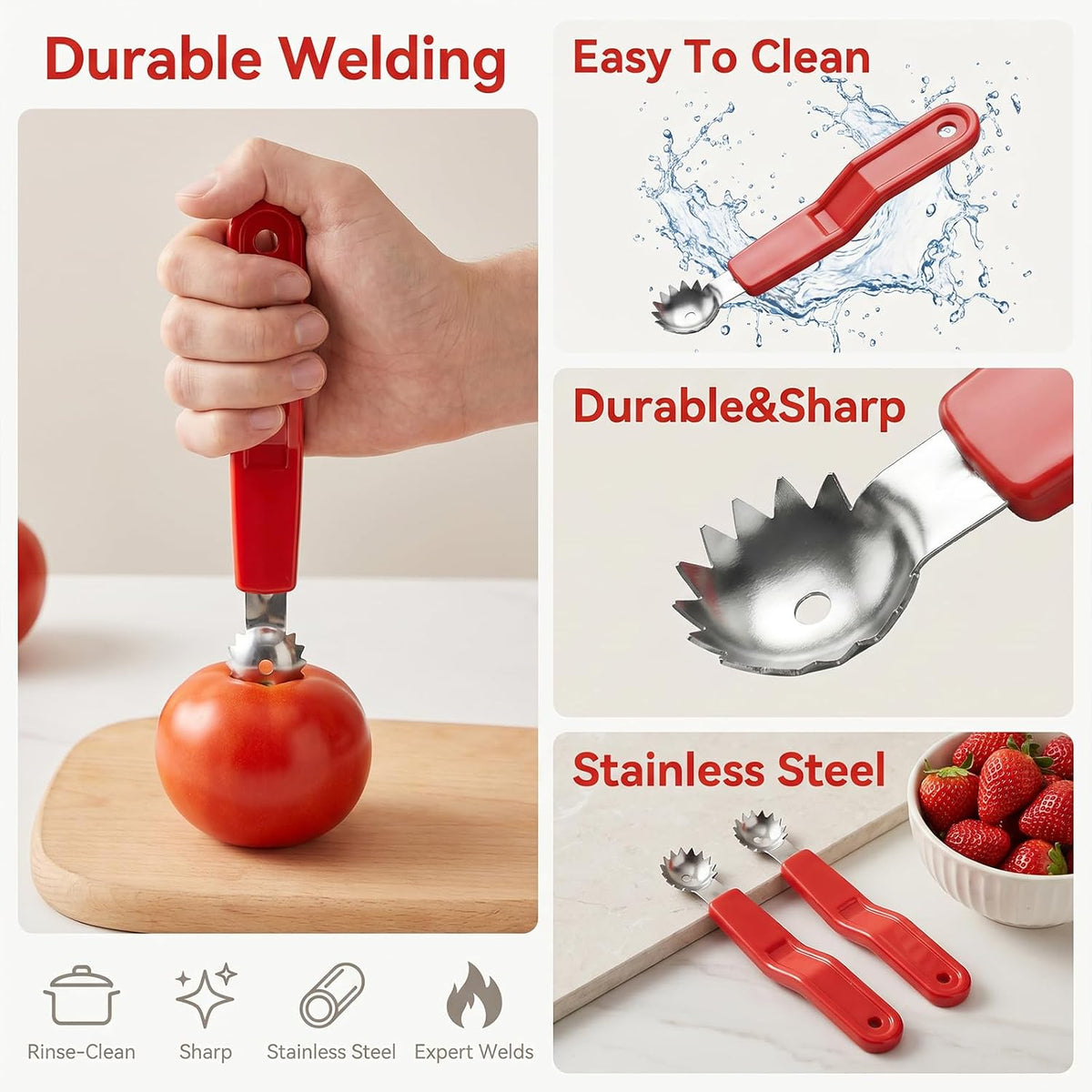 JJUNW 5 Pcs Tomato Corer Tool, Stainless Steel Strawberry Huller Tool