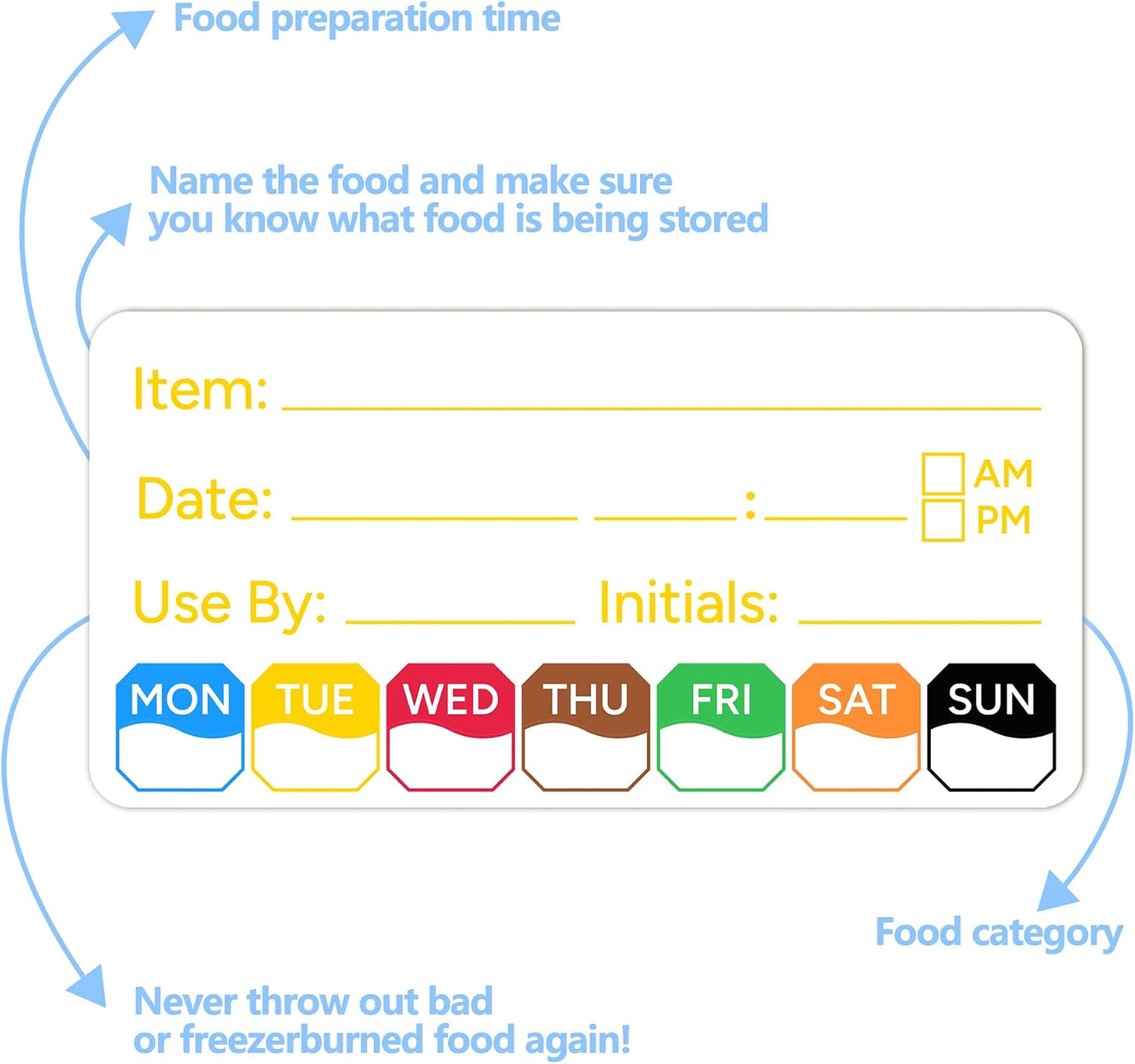 500 Pcs 1 inch X 2 inch Restaurant Quality Shelf Life Food Rotation Labels, Self-Adhesive Removable for Reusable Containers, Food Safety Date Sticker, Leftover Labels (1 * 2in-500pc-Yellow6)