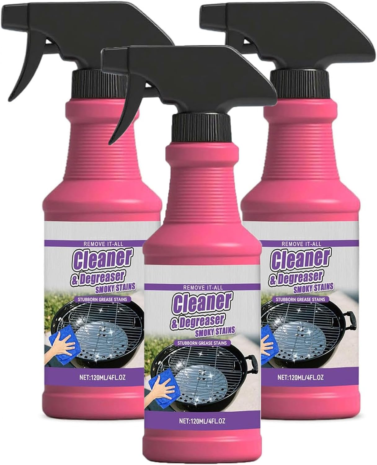 Fast-Acting Heavy-Duty Grill Degreaser Spray, Bbq Grill Cleaner, Outdoor Grills Cleaner, All Purpose Heavy Oil Cleaning Agent for Barbecue Grills,Heavy Duty Cleaner for Burnt Food & Grease (3PCS)