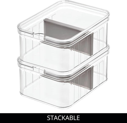iDesign Small Fridge Organizer Bin with Removable Divider and Lid - Set of 6 - Clear/Gray